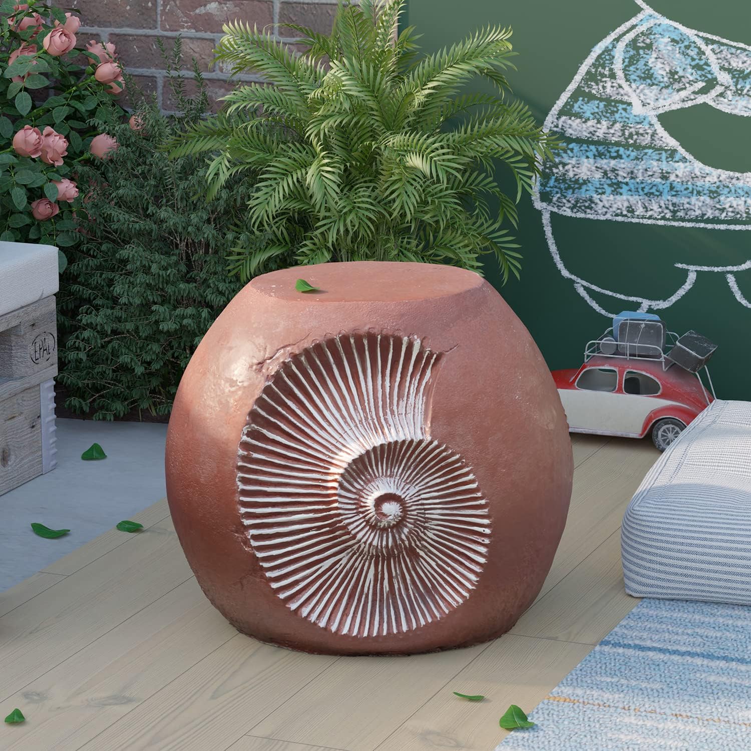 COSIEST Nautilus Sculpture End Table, 15.8x15 inch Concrete Finish Accent Table