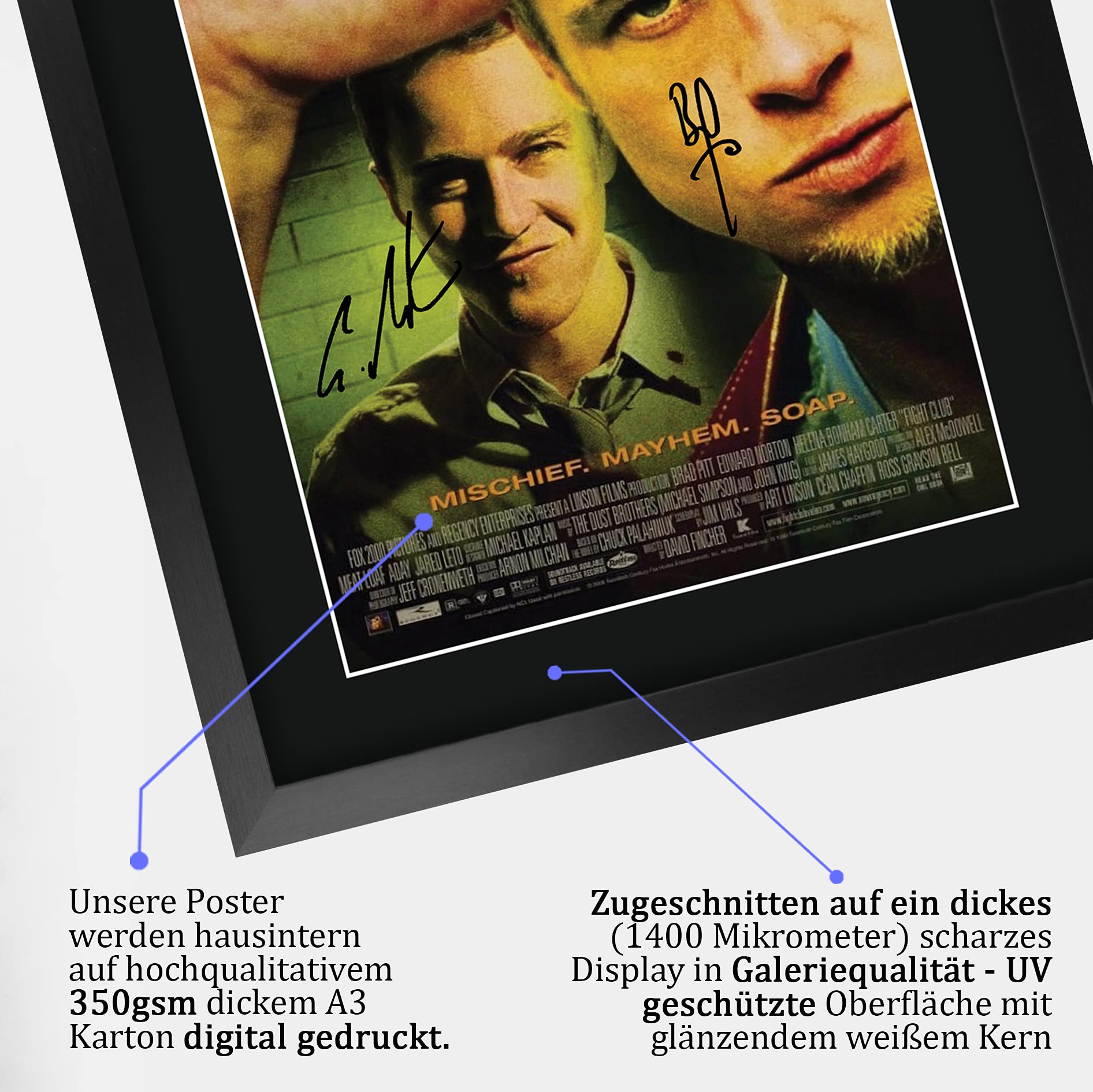 HWC Trading Fightclub A3 Gerahmte Signiert Gedruckt Autogramme Bild Druck-Fotoanzeige Geschenk Für Brad Pitt Ed Norton Filmfans