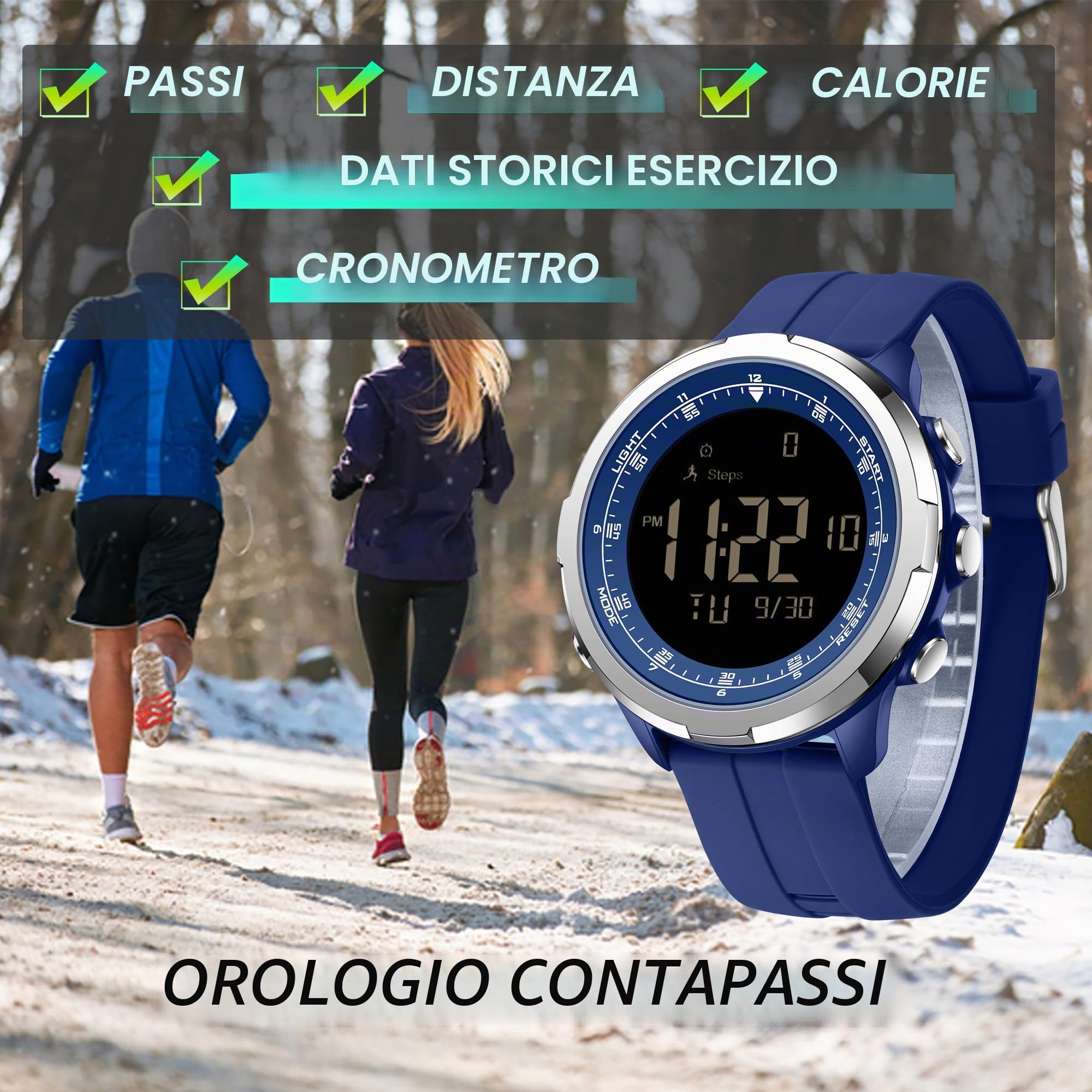 findtime Orologio contapassi impermeabile per uomo e donna, senza Bluetooth, senza app, digitale, sportivo, contacalorie, orologio militare da uomo senza caricabatterie