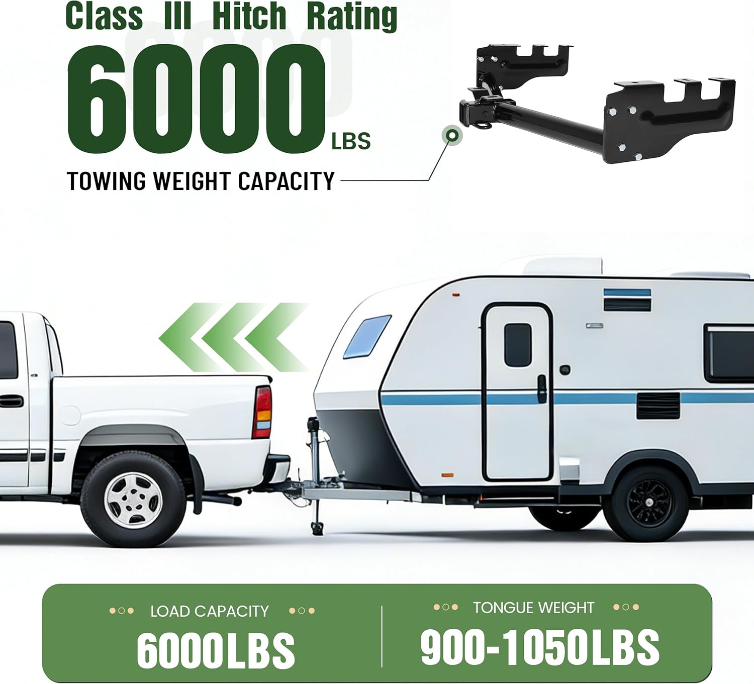 ALMULOO Class 3 Trailer Hitch Compatible with 1999-2013 Chevrolet Silverado GMC Sierra 1500 2" Receiver Black Steel Replacement for 44563