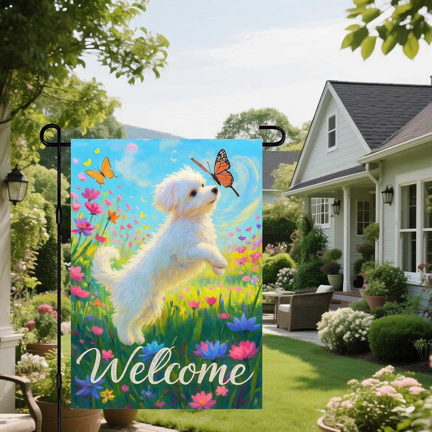 IVN Spring Welcome Garden Flag 12 x 18 Inch Double Sided Small Yard Flags Maltese Dog Seasonal Flags for Outside Farmhouse Summer Decor Welcome Yard Outdoor Decoration Flag - Image 5