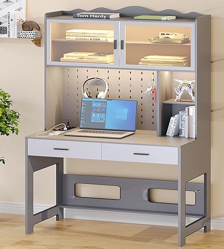 Escritorio LED de oficina en casa con estantes de cajones, escritorio de madera para computadora de dormitorio con armario de almacenamiento disponible en Yaxa El Salvador