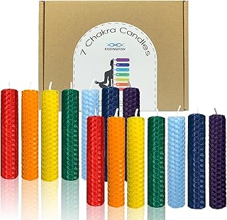 Short Beeswax Taper Candles 14 Pack, Chakra Candles in 7 Assorted Colors, 5" Short Candle Sticks, 2 Hours Burn Time, by Kissingfish