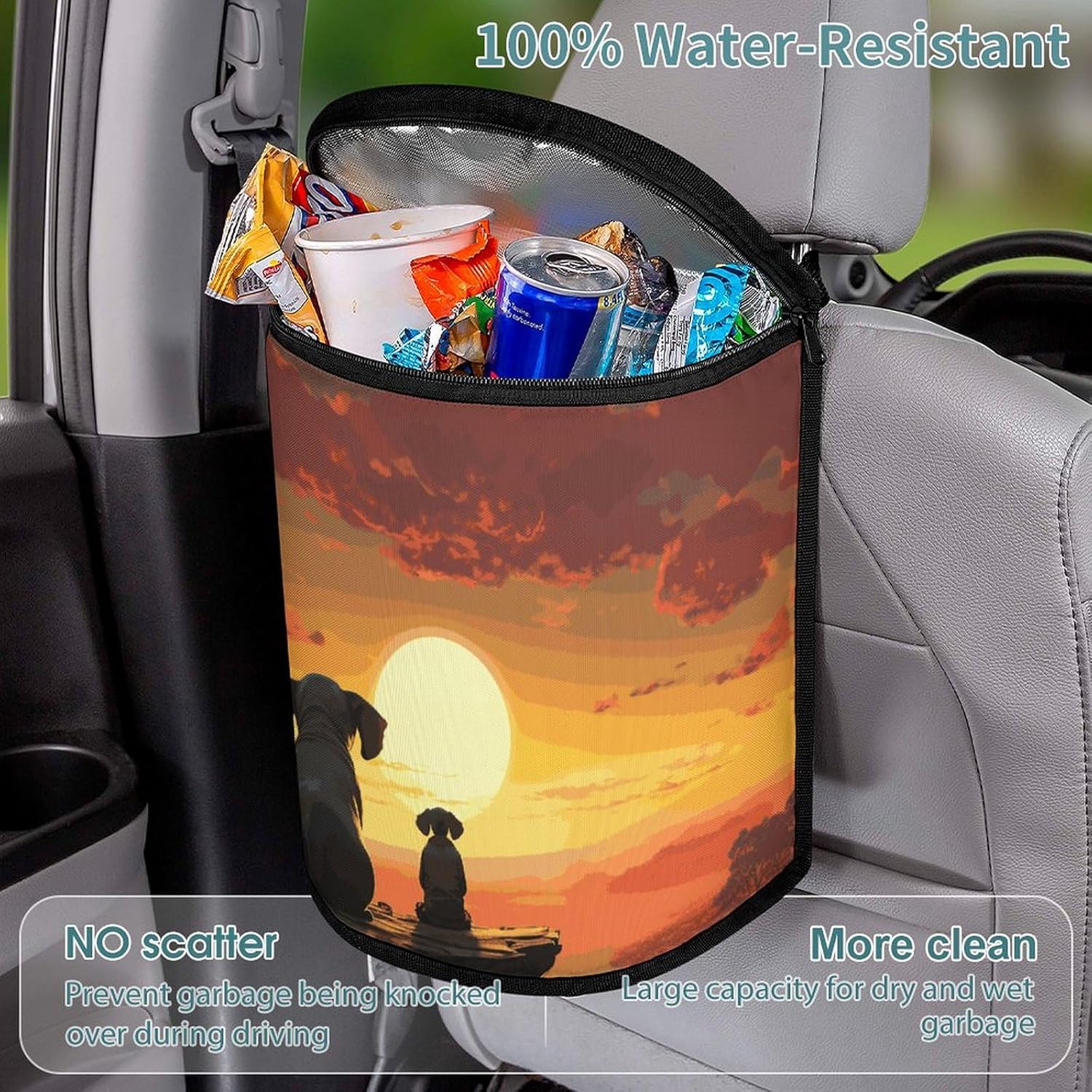 Hanging Car Trash Bag Elephant and Dog Printed Car Garbage Storage Bag Leakproof Car Trash Can Portable Garbage Storage Bags
