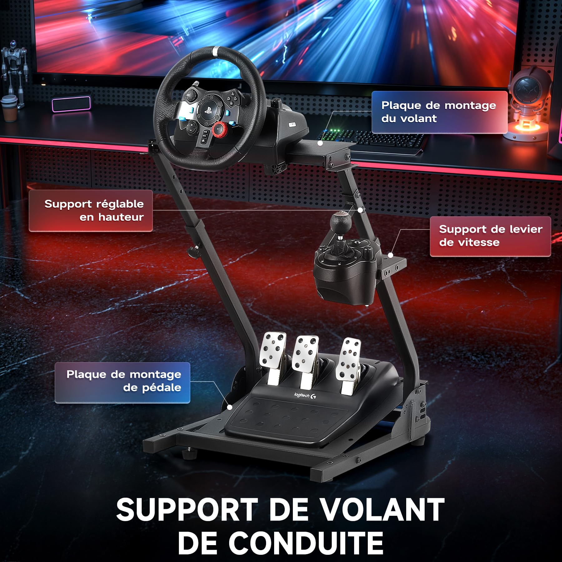 CO-Z Support de Volant Pliable pour Logitech G25, G27, G29, G920, Thrustmaster T80, T150, TX, etc. Support Volant PS3 PS4 Hauteur Réglable sans Pédales ni Volant
