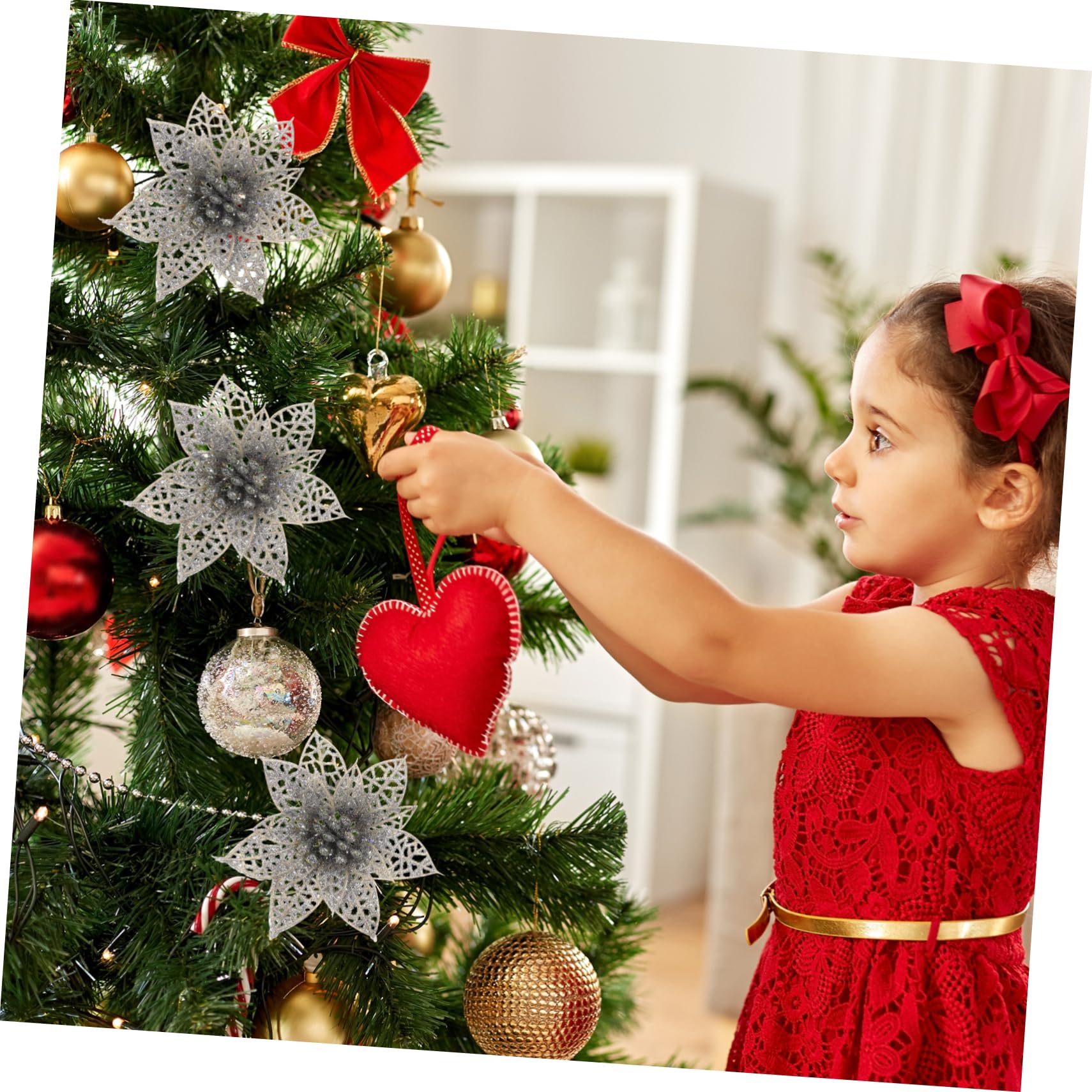 Amosfun 50 Stück Dekorative Weihnachtsgirlanden Blühen Weihnachtsbaum Dekore Weihnachtsblume Schmücken Weihnachtsblumen-Picks Kranz Stütze Plastik Dekorationszubehör Die Blumen