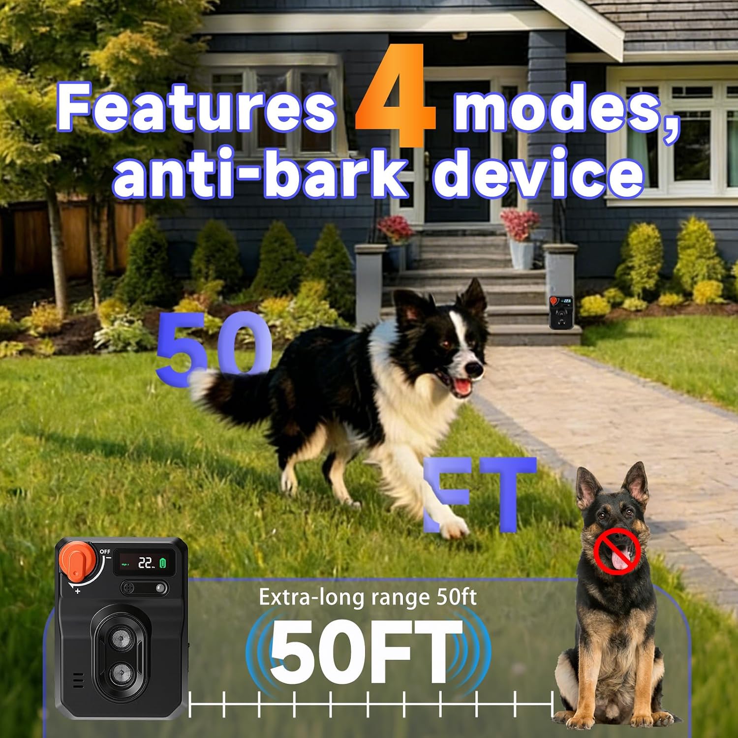 Ultrasonic dog barking deterrent devices- Rechargeable with Remote Control | Anti Barking Device for Dogs, adjustable modes & frequencies, gentle pet trainer to stop neighbor dogs from barking