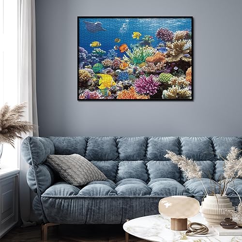 Miniatura 6 de Coloridos rompecabezas de peces de arrecife de coral del océano para adultos, 1000 piezas, hermoso rompecabezas de animales marinos, rompecabezas