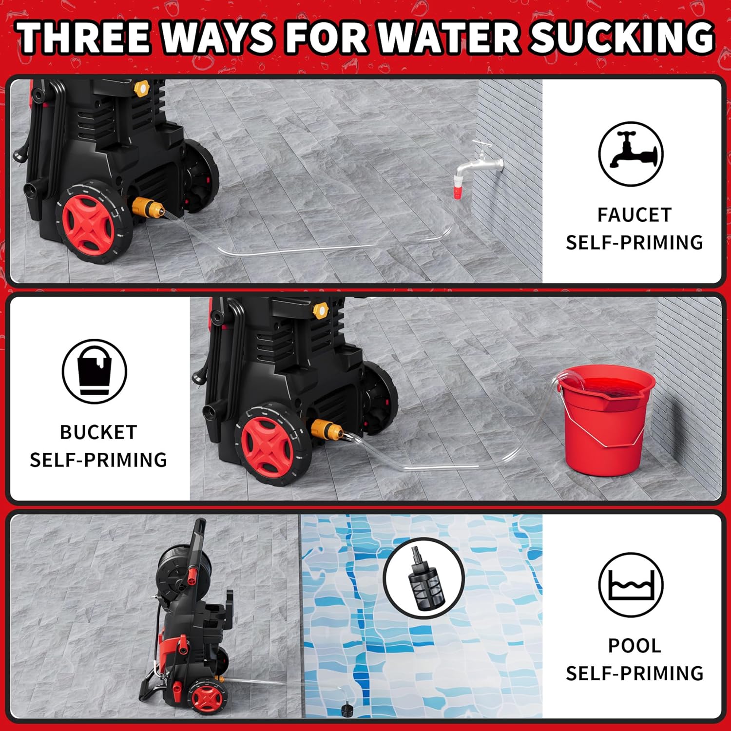 Electric Pressure Washer, Upgraded 7 Nozzles Set, 4500 PSI 3.2 GPM Power Washer with Turbo & 360° Nozzle, Inlet Hose & Filter & 500ml Foam Cannon for Cars/Fences/Driveways/Patios/Home Cleaning, Red