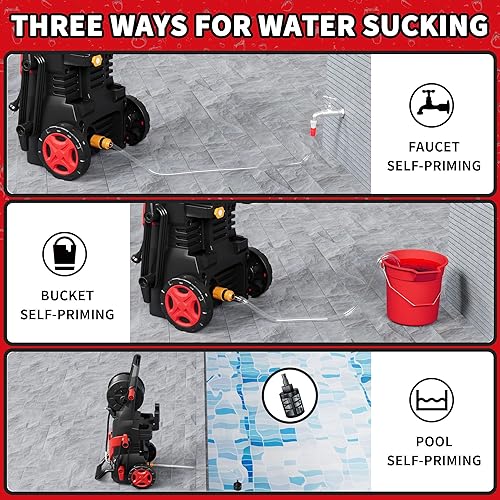 Miniatura 6 de Lavadora a presión eléctrica, juego de 7 boquillas mejorado, 4500 PSI 3.2 GPM Lavadora eléctrica con Turbo y boquilla de 360°, manguera de entrada y