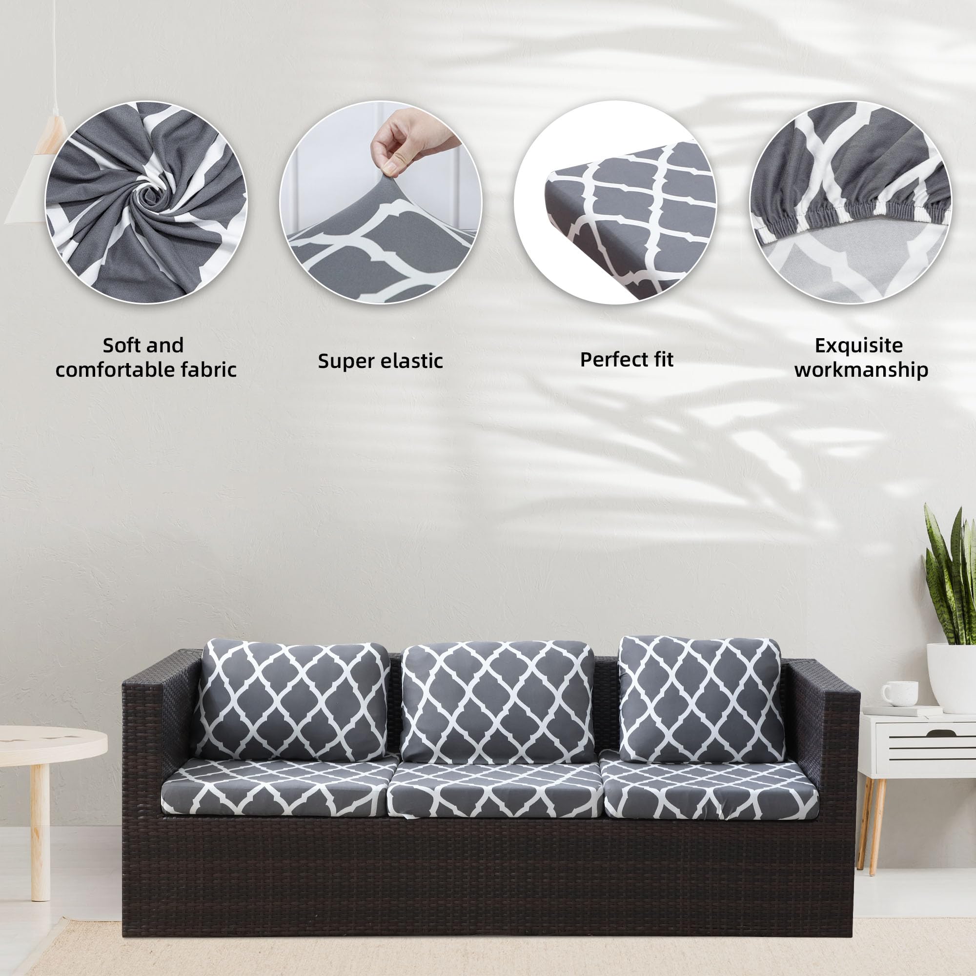 8 fundas elásticas de cojín para patio, fundas de repuesto para sofá al aire libre, fundas de cojín para muebles de patio, protector de muebles lavable y reutilizable (BTC02-gris, solo funda)
