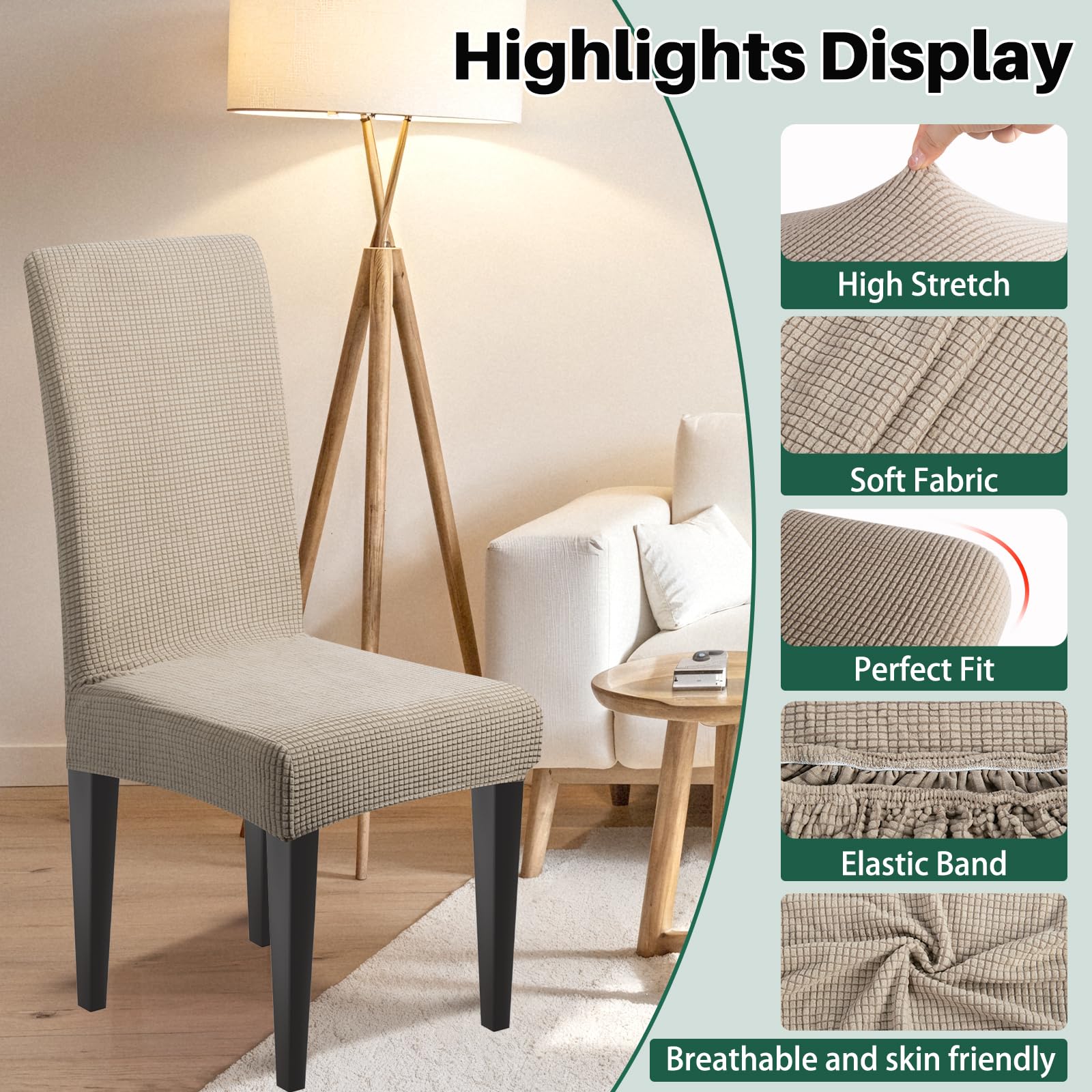 Dioxide Coprisedie con Schienale Elastico Copri Sedia da Cucina Tessuto Jacquard Antimacchia,Universali Coprisedia Elasticizzati, Moderno Fodera Sedia per Soggiorno,Cucina,Casa (Cachi,6pc)