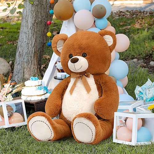 Miniatura 2 de MorisMos Oso de peluche gigante de 4 pies, 51.8 pulgadas, oso de peluche grande para baby shower, oso de peluche marrón grande para niñas y niños,