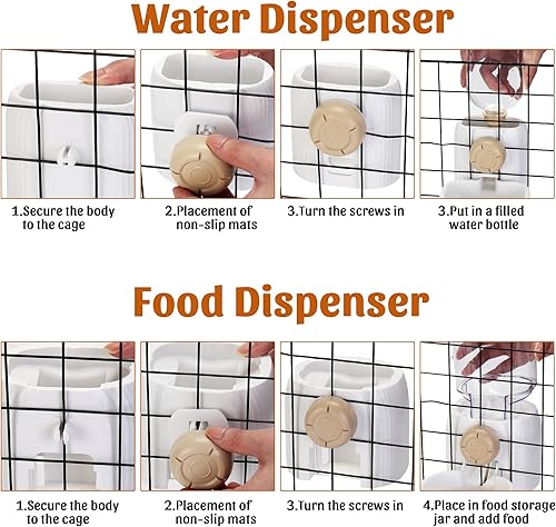 Miniatura 7 de Comederos para conejos y dispensador de agua para jaulas, dispensador automático de alimentos para mascotas de 40.6 fl oz y bebedero automático para