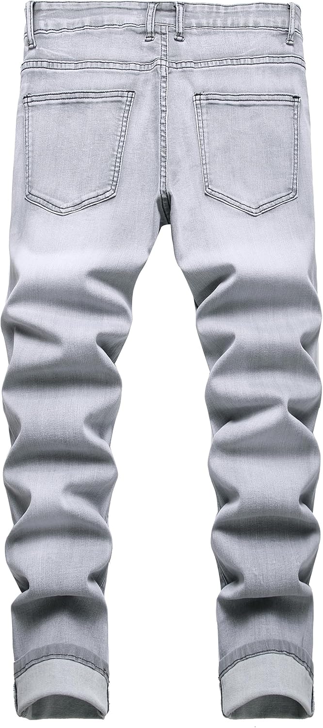 Men's Ripped Jeans,Slim Fit Distressed Straight Leg Fashion Denim Pants - Image 3
