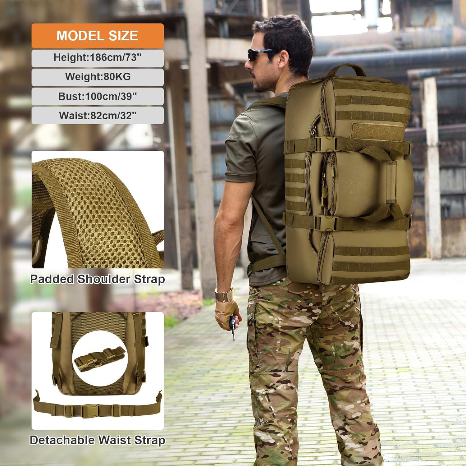 HUNTVP 60L Tactical Backpack Tactical Duffel Bag Military Travel Bag Outdoor Assault Pack Rucksack Bag | Gear Sport, Outdoor, Bag, For Hunting, Camping, Trekking