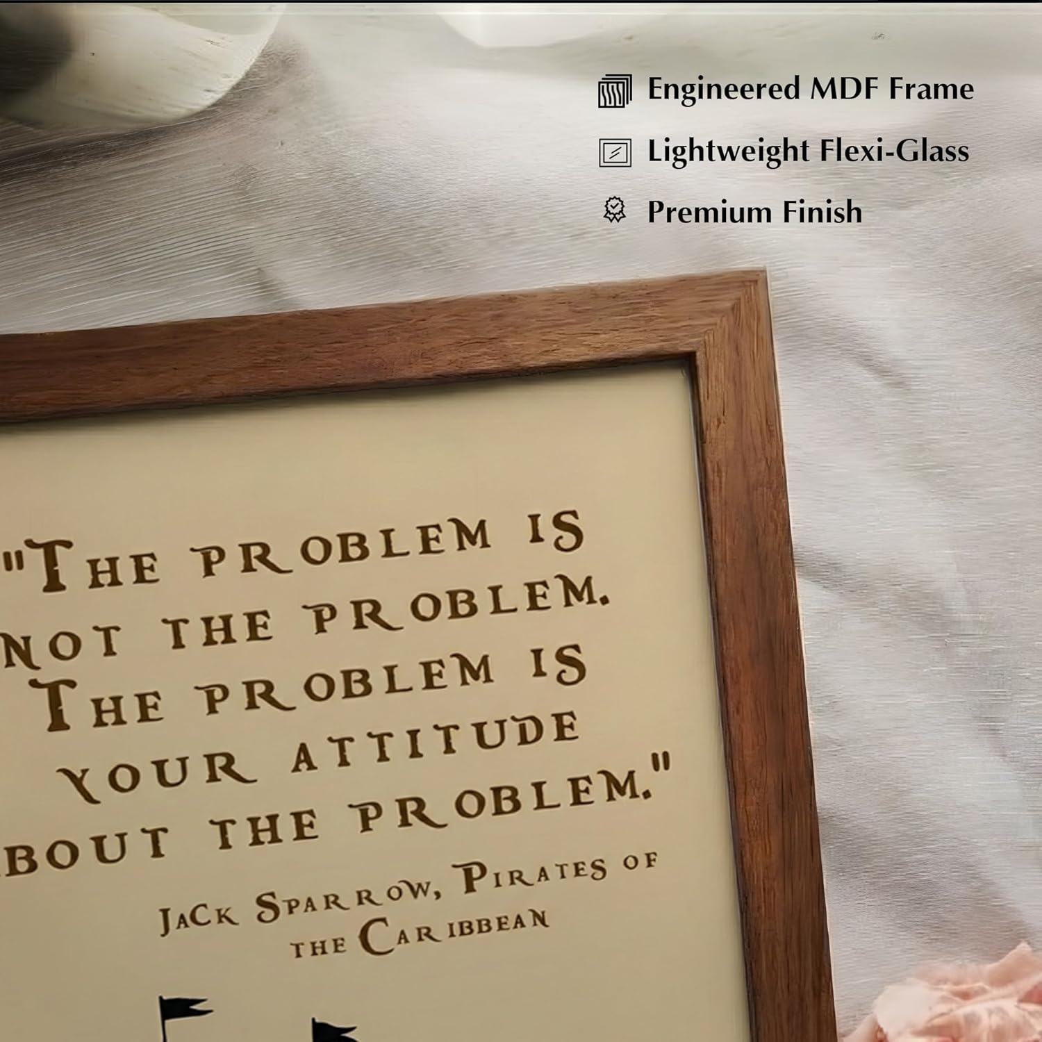Jack Sparrow Quotes Wall Art - The Problem Is Your Attitude - Funny Pirates of the Caribbean Quote Poster Print for Home, Office, & Classroom Decor (Brown Framed, 8 x 10 inches)