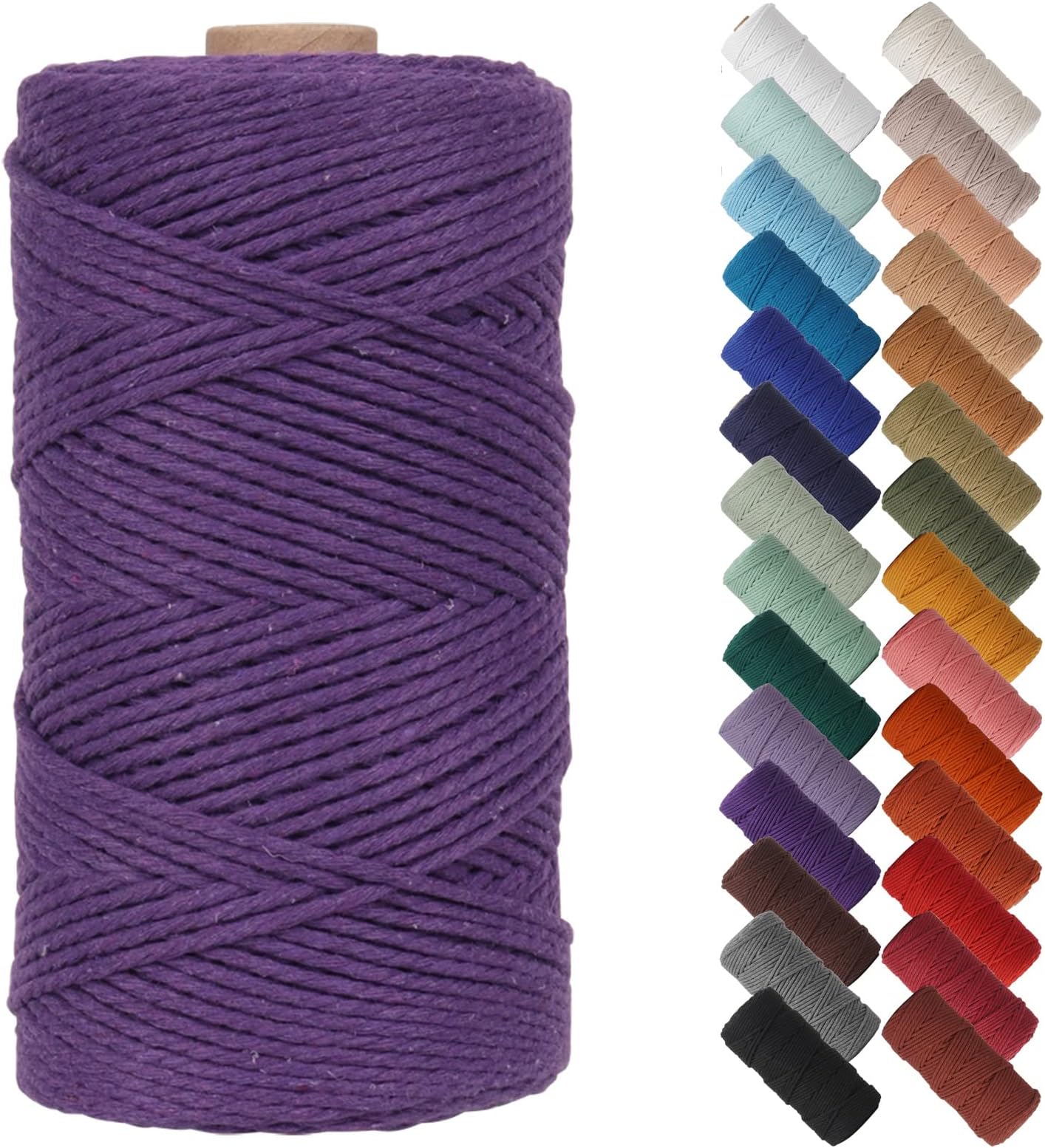 NOANTA Deep Purple Macrame Cord 2mm x 220yards, Colored Macrame Rope, 3 Strand Twisted Cotton Rope Macrame Yarn, Colorful Cotton Craft Cord for Wall Hanging, Plant Hangers, Crafts, Knitting