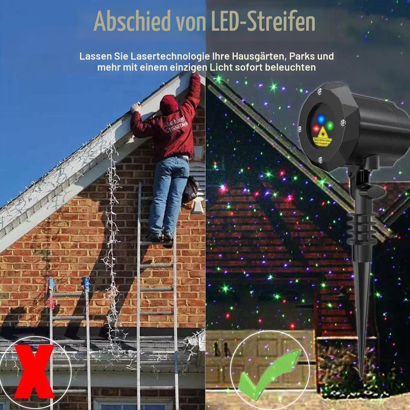 Laser-Sternprojektor für Garten & Outdoor, 3-Farben RGB mit Fernbedienung & Automatischer 360° Rotation, IP65 Wasserdicht für Weihnachts- & Festdekoration