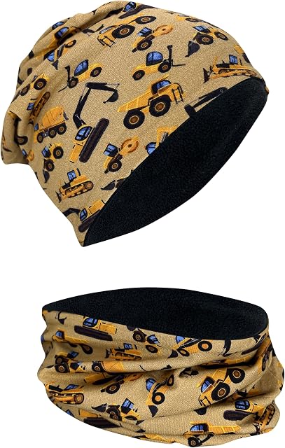 HECKBO Children Girl Beanie Hat & Loop Scarf Set - Different Designs - Spring Summer Fall Winter - 95% Cotton - Soft Easy Care Stretch Material - for Cool Kids Boys Girls