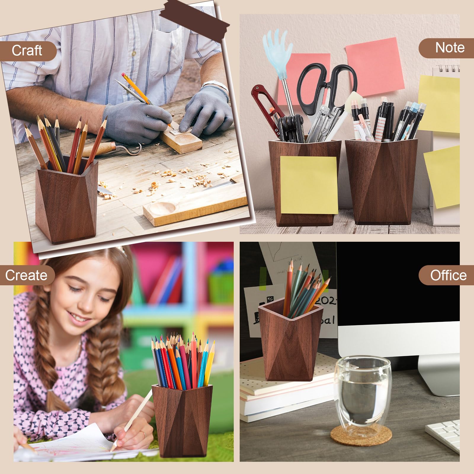 Henoyso 2 Stück Stifthalter, geometrischer Bleistiftbecher, Stifthalter für Schreibtisch, Holz, geometrischer Bleistiftständer, Make-up-Organizer für Stifthalter, Schreibtisch, Zuhause, Büro,