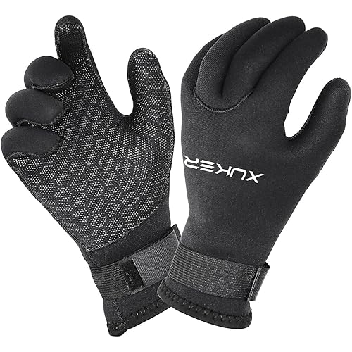 XUKER Water Gloves, 3mm & 5mm Neoprene Five Finger Warm Wetsuit Winter Gloves for Scuba Diving Snorkeling Surfing