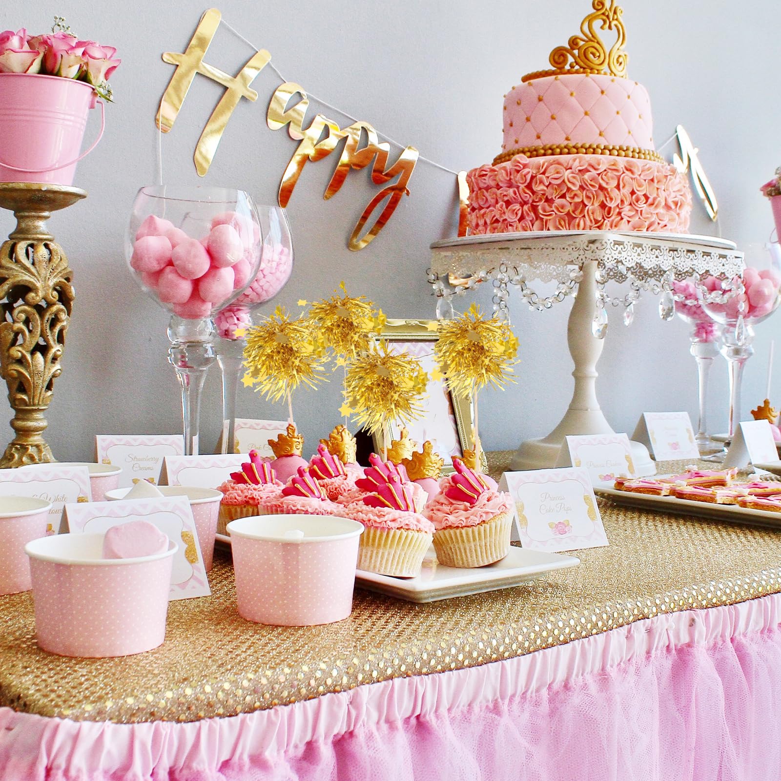 24 Stück Happy Birthday Cupcake-Topper – Glitzernd, Bunt, Aus Karton & Zahnstocher, Für Kuchen & Desserts