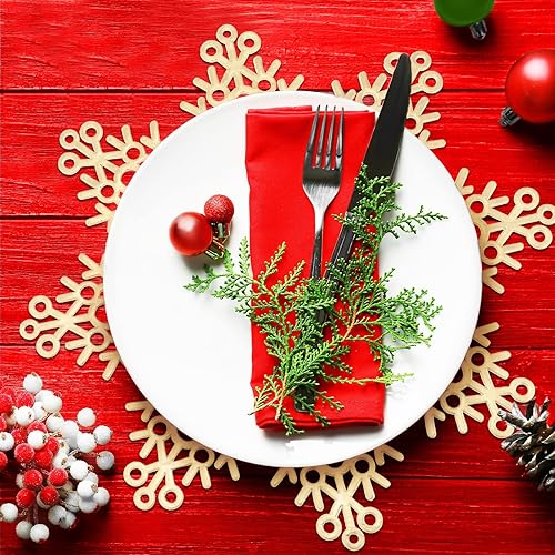 Miniatura 4 de Juego de manteles individuales de copo de nieve de 15 pulgadas, vinilo prensado metálico, lavable, resistente al calor, antideslizante, hueco, para