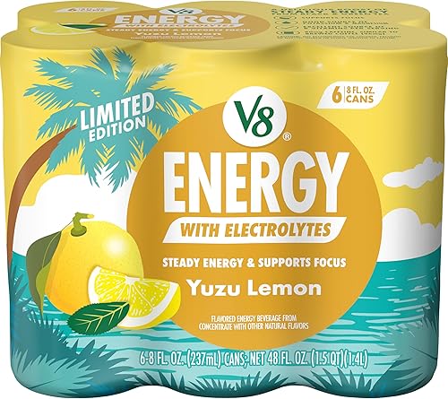 V8 Energy Yuzu Lemon Energy Drink, 8 fl oz Can, 6 pack