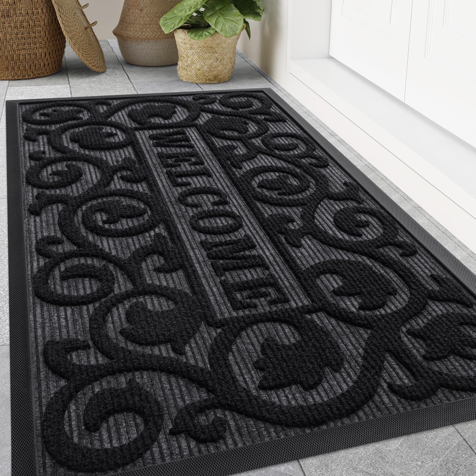 Smiry Front Door Mat Outside Entrance, Low Profile Rubber Doormat, 47x23