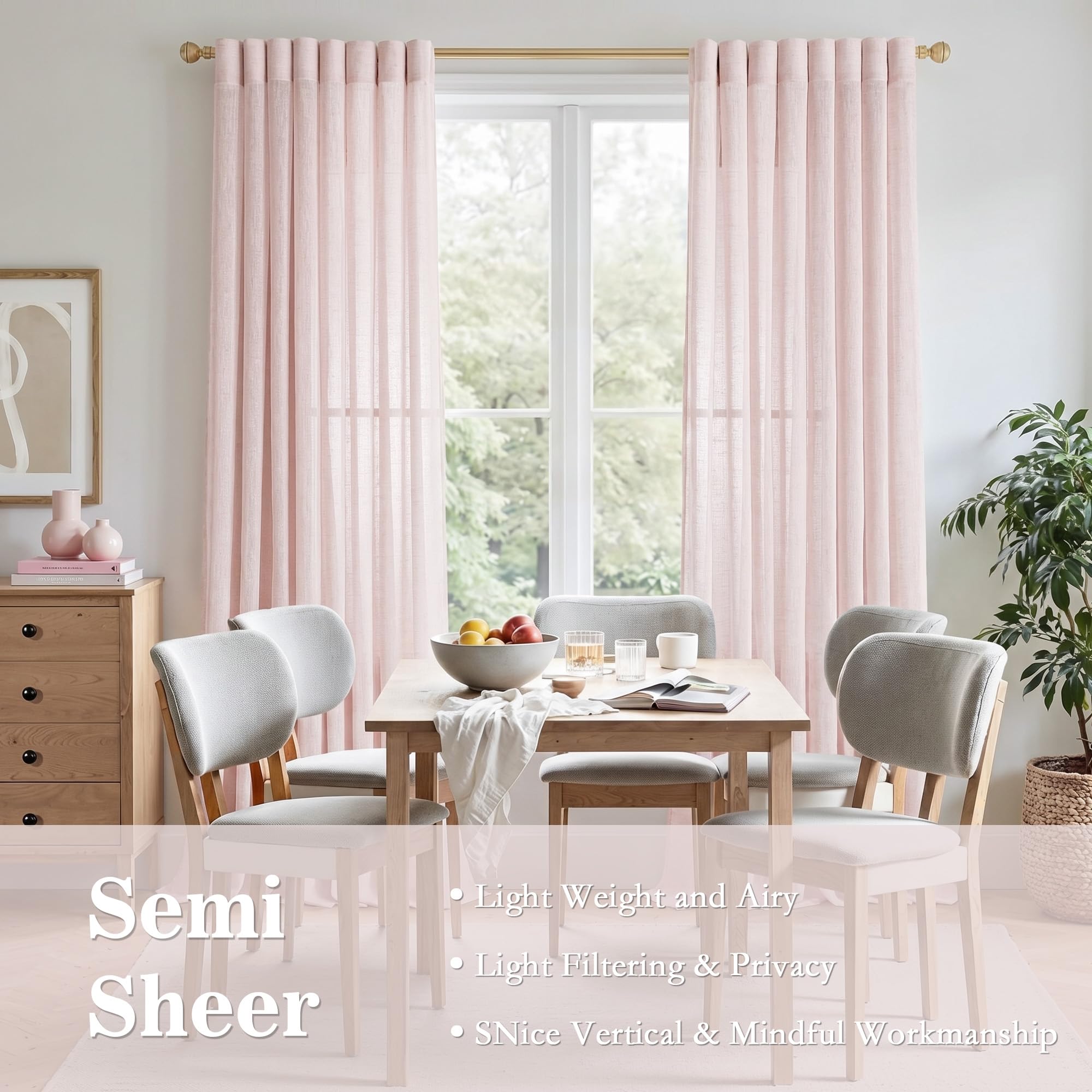 Rideau Rose Voilage 140x225cm Rideaux à Oeillet Semi-Transparent Décorations de Salon Moderne Enfant Chambre Cuisine Balcon Baie Vitrée Léger Romantique d'intérieur