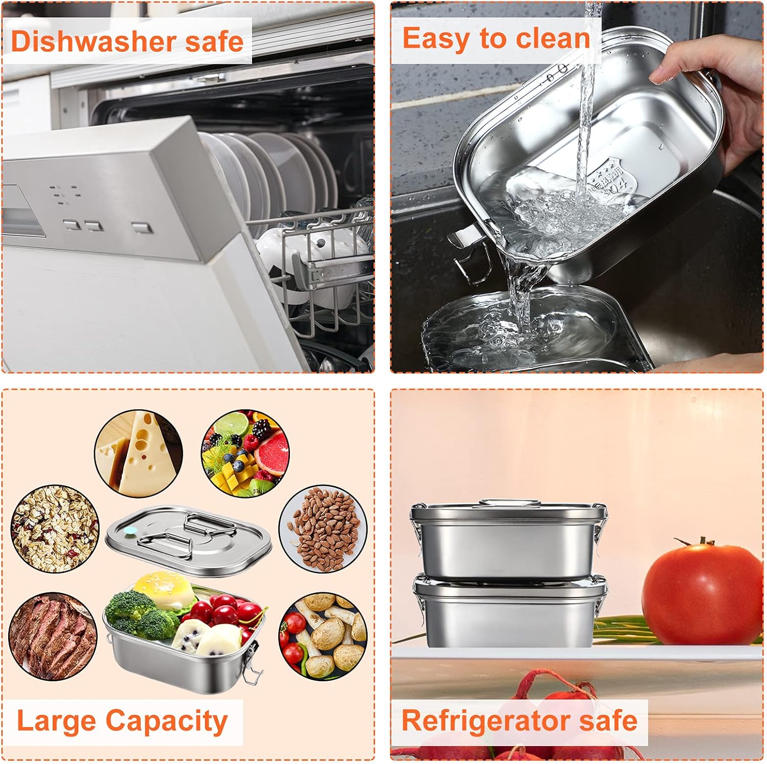 2 Pieces Metal Bento Box for Adults Metal Lunch Box Stainless Steel Bento Containers Leakproof Dual Tiers Lunch Container With Airtight Valve Handle Dishwasher Safe(Medium)