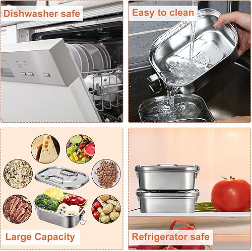 Miniatura 5 de Caja Bento de metal de 2 piezas para adultos, lonchera de metal de acero inoxidable, recipientes Bento a prueba de fugas, contenedor de almuerzo de