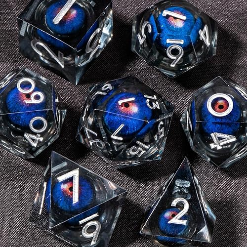 Miniatura 2 de OUKELANWO Juego de dados DND de globo ocular de resina de núcleo líquido, 7 piezas de dados D y D D y D D&D D20 de borde afilado Dungeons and Dragons