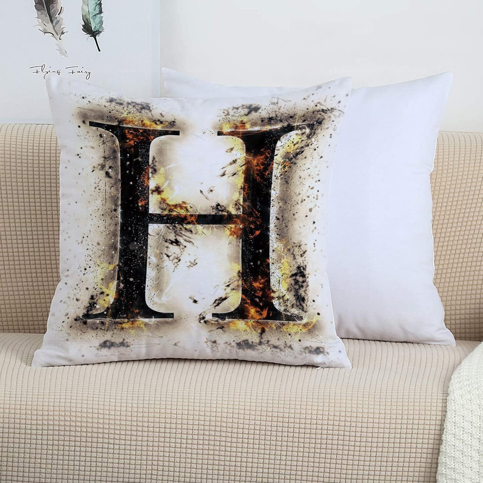 2 Pack Polyester Pillowcases,Letter H,H Symbol Ablaze Design Alphabet Symbol Conflagrant Background Illustration,Tan Bla,Super Soft and Cozy, Wrinkle, Fade, Envelope Closure Bed Pillow Cases, 45x45 cm