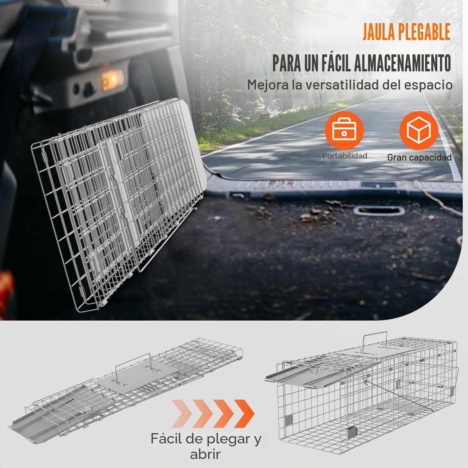 VEVOR Trampa para Animales 610x203x203 mm Jaula Plegable para Trampa para Gatos Alambre Galvanizado sin Crueldad con Asa Trampa para Conejos, Gatos Callejeros, Ardillas, Mapaches, Marmotas, Zarigüeyas