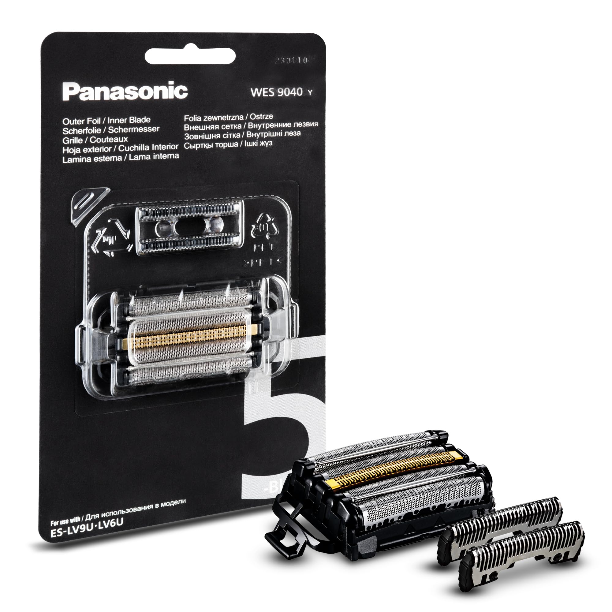 Panasonic WES9040Y1361 Ersatzklingen und Scherfolie für Elektrorasierer ES-LV9U & ES-LV6U, Kombipack, 5-Klingen-System, fortschrittlicher japanischer Edelstahl, wasserdicht