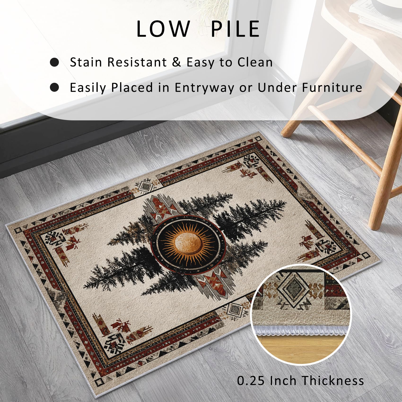 Rustikal Teppich 100 x 150 cm Wohnzimmer Mit Landhausstil Western Indianer Muster, Rustikal Bettvorleger Schlafzimmer Deko, Waschbar Teppiche Gegend Kurzflor rutschfest
