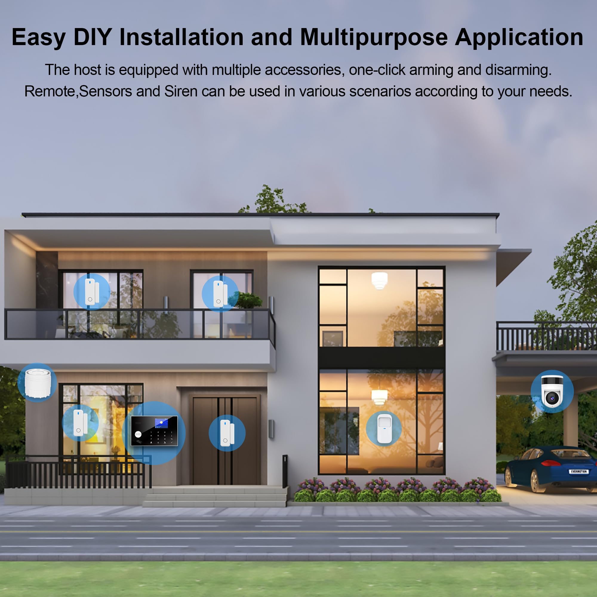 System di Allarme per la Sicurezza Domestica con Fotocamera, Kit Allarme Casa WiFi+GSM con Avviso APP Telefono, Sensore Porta/Finestra, Telecomando per Casa, Appartamento(13 Pezzi)