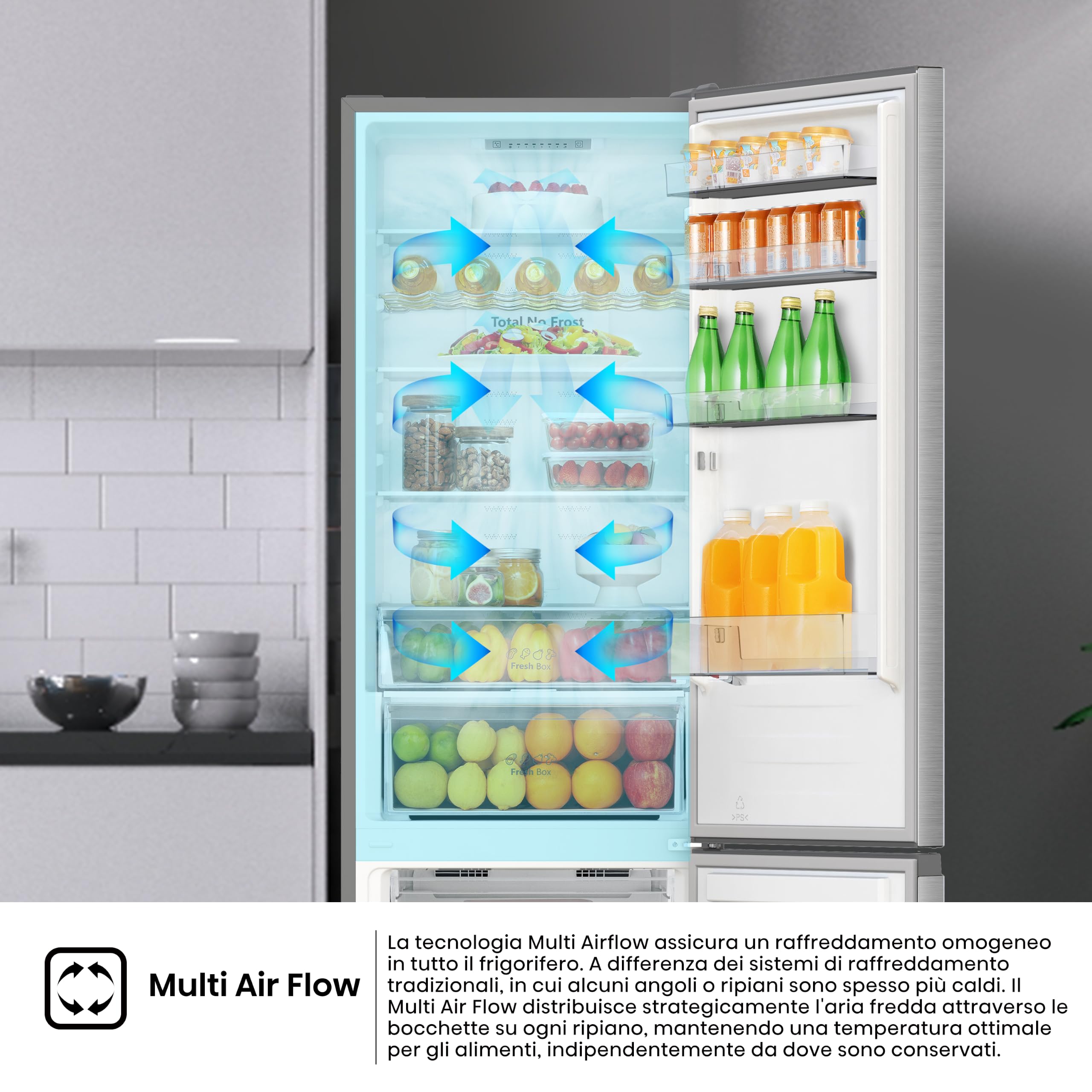 Hisense MC60336CI Frigorifero Combinato Total No Frost, Inox, 200x60 cm, Risparmio Energetico Classe C, Grande capacità 336L, Bassa Rumorosità 35db, Porta reversibile, Motore inverter