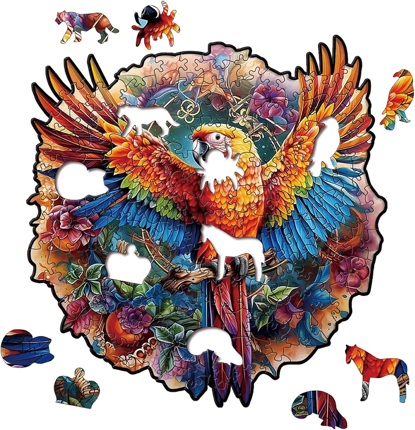 Wooden Puzzle for Adults - 200 Piece Parrot Animal Jigsaw 11.7x8.3 Inches with Wooden Gift Box,Unique Shape Adult PuzzlesCreative Gift for Adults Family Game