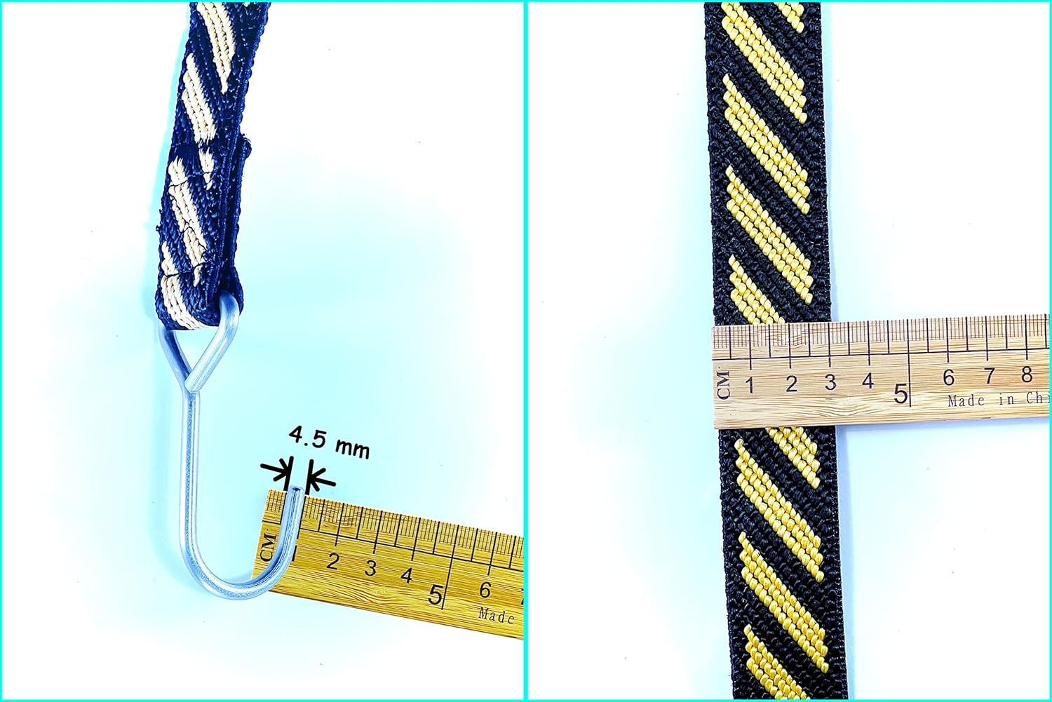 Flat Bungee Cord with Steel Hooks Adjustable Length 67"-126", Heavy Duty Bungee Strap for Outdoor Bikes, Gardening, Camping, Trucking, Hand Carts (Yellow & Black)