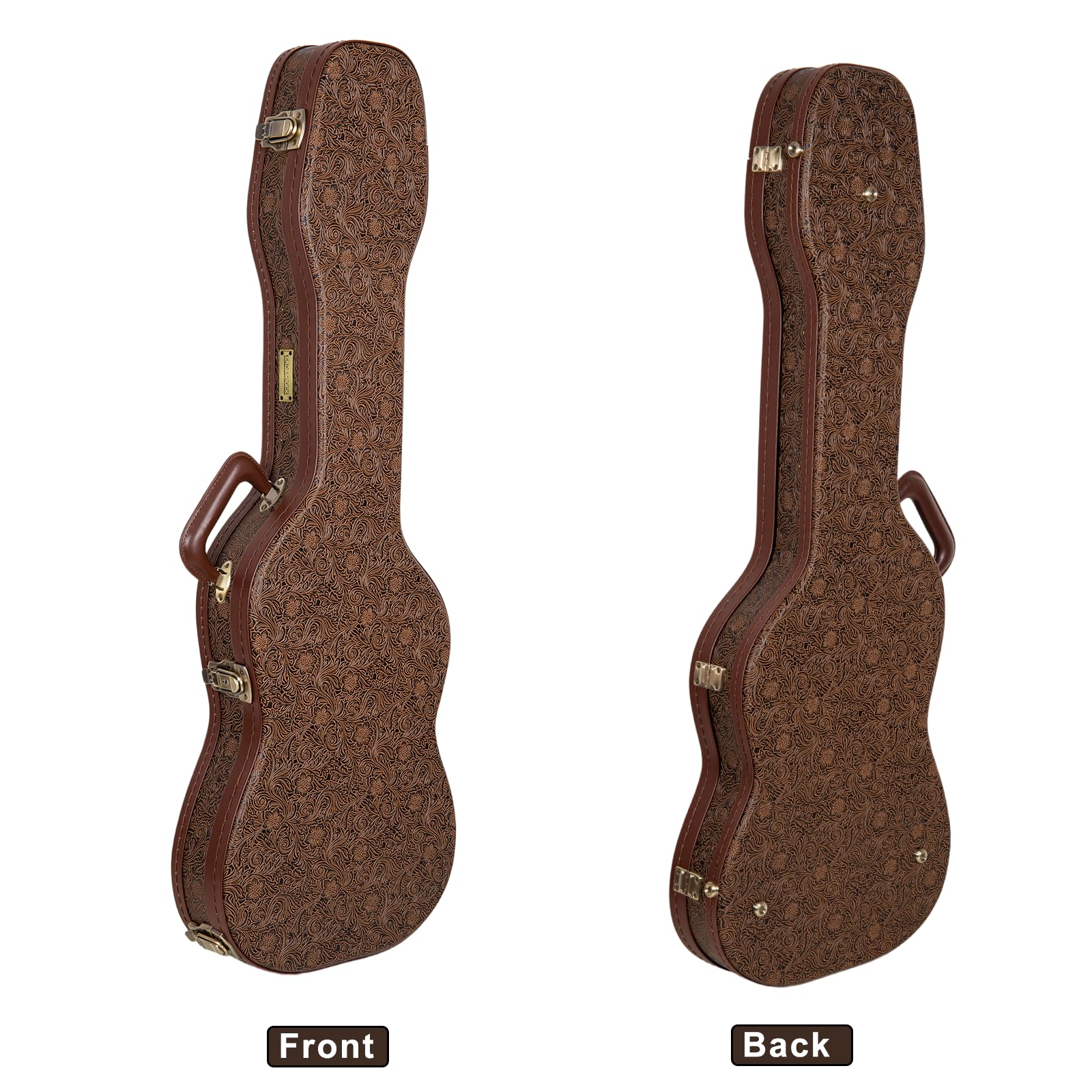 Crossrock Étui Guitare électrique profilé en Bois pour Fender Stratocaster & Telecaster | Finition Marron Blossom, intérieur Velours Bordeaux, Serrure – Série Designer (CRW530STBQ)