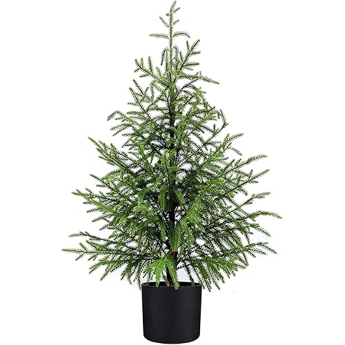 3FT Artificial Norfolk Pine Christmas Tree Real Touch Faux Tree with Black Pot, Realistic Indoor Holiday Decor for Christmas Entryway, Living Room & Office