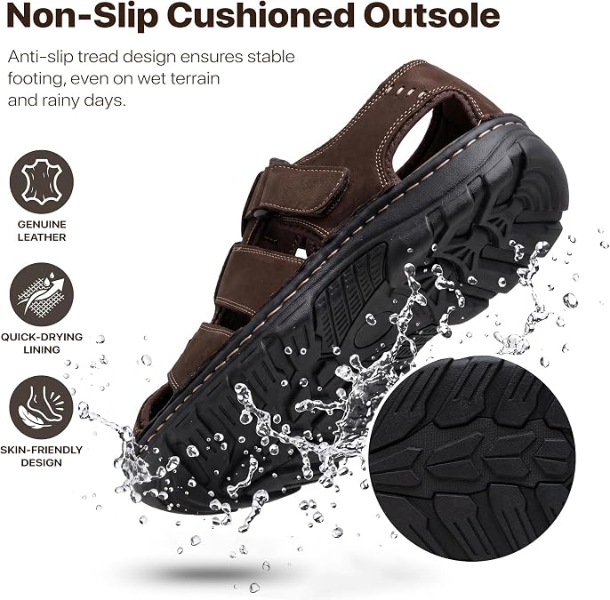 Jousen Men's Leather Hiking Sandals with Arch Support