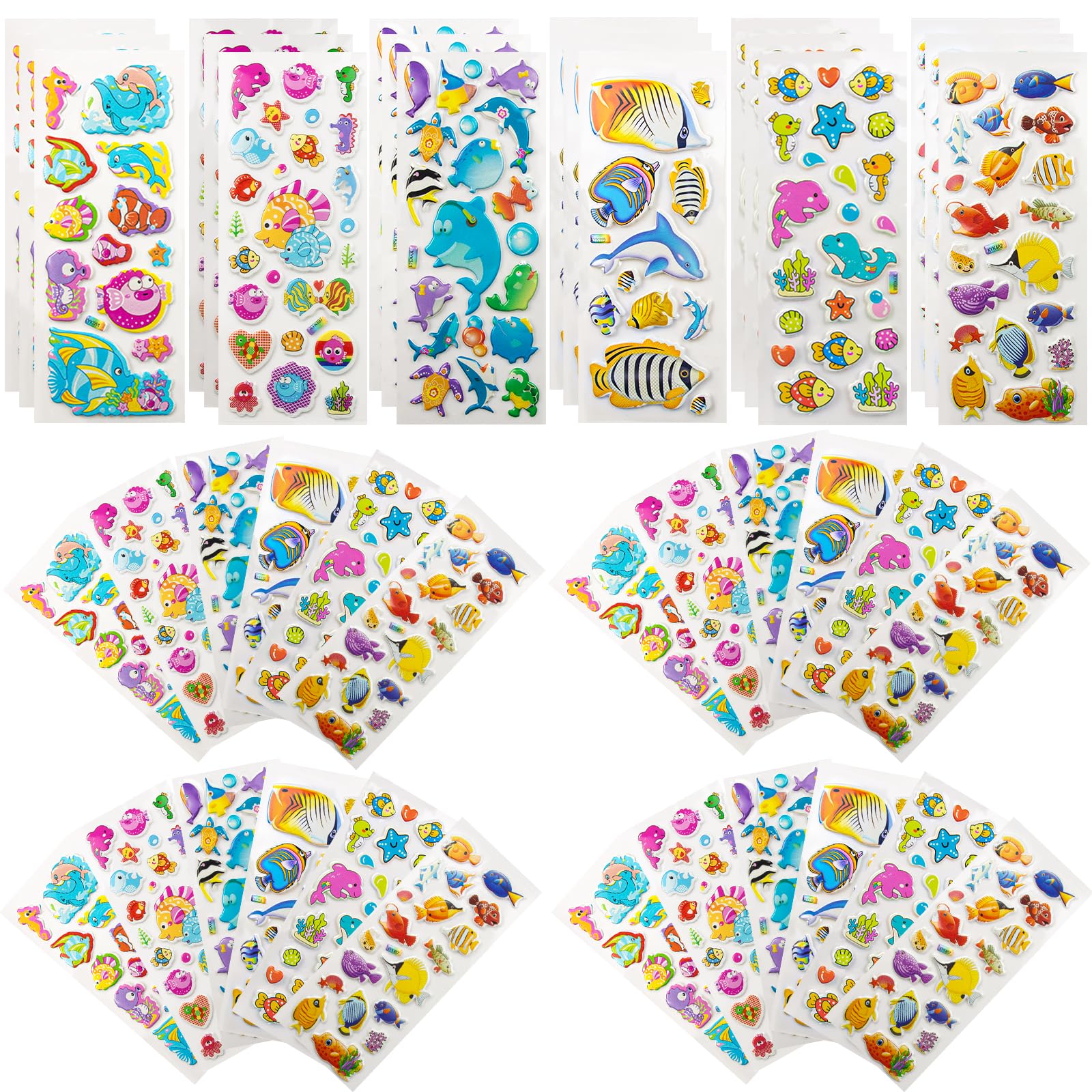 42 Sheets 3D Fluffy Jungle & Zoo Animal Stickers for Teenagers, Handmade Scrapbooking, Water Bottle, Skateboard, Party Favors（Sea Animal）