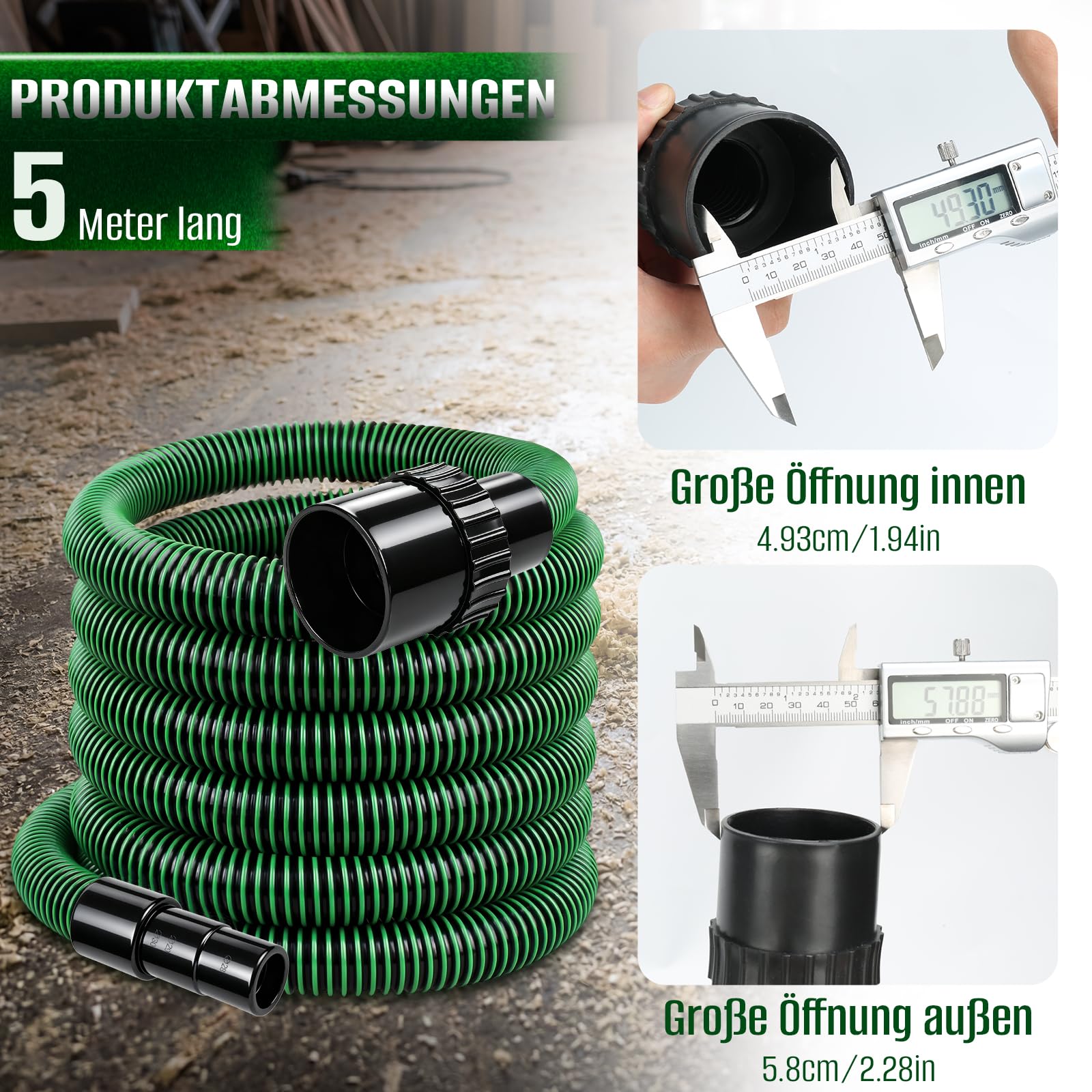 Tuyau d'aspirateur universel – Tuyau haute performance EVA/PE de 3,5 m/5 m – Idéal pour le jardin, l'atelier et les aspirateurs eau et poussière (5 m)