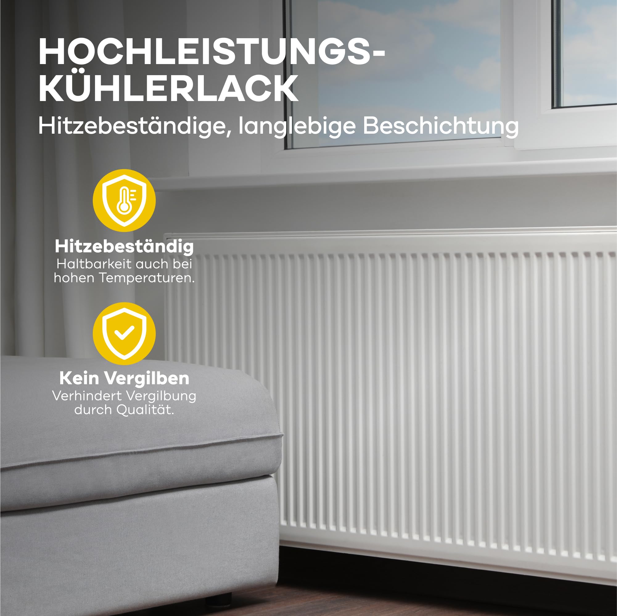 Plid® Heizkörperlack lösemittelhaltig Thermolack Metalllack Heizkörperfarbe Lack Farbe für heizkörperverkleidung schnelltrocknend 2in1 hitzebeständig 80 grad Glänzend Weiß2,25l