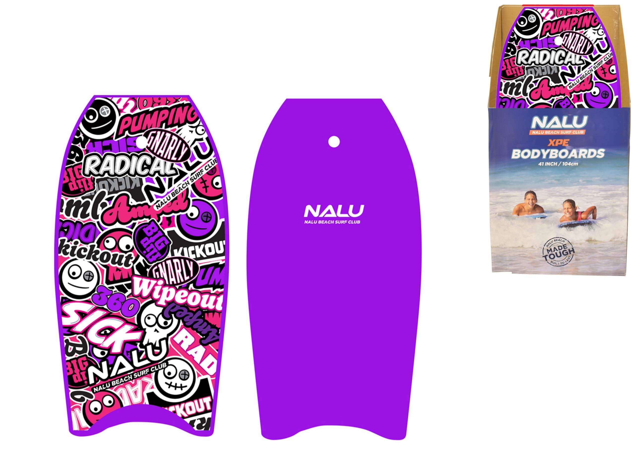 Nalu Bodyboard Cross Bodyboard en EPS avec laisse et bouchon Violet 104,1 cm
