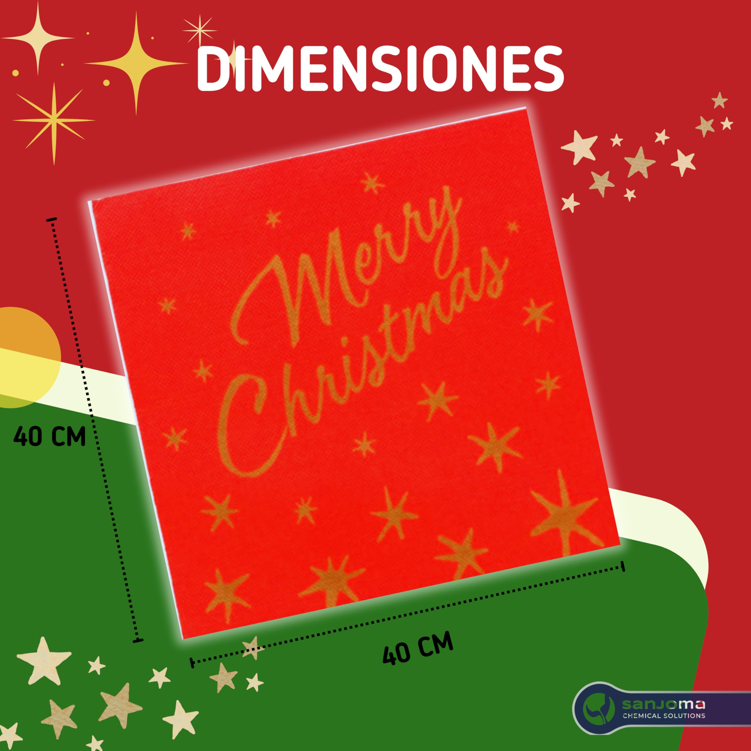 SANJOMA | 1000 Servilletas Doble Punto Papel Navidad | Servilletas Decoradas Merry Christmas Reciclables, Biodegradables | Roja Y Oro 40x40 cm, 18 g/m² | Certificado Ecolabel y FSC (1000, Rojo y Oro)